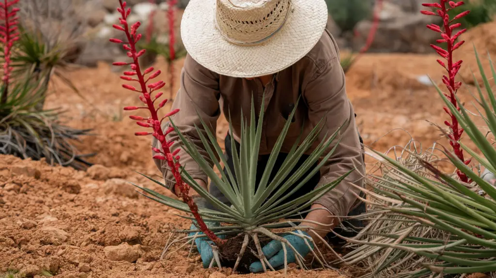  Planting red yucca in dry soil conditions.