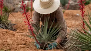 Planting red yucca in dry soil conditions.