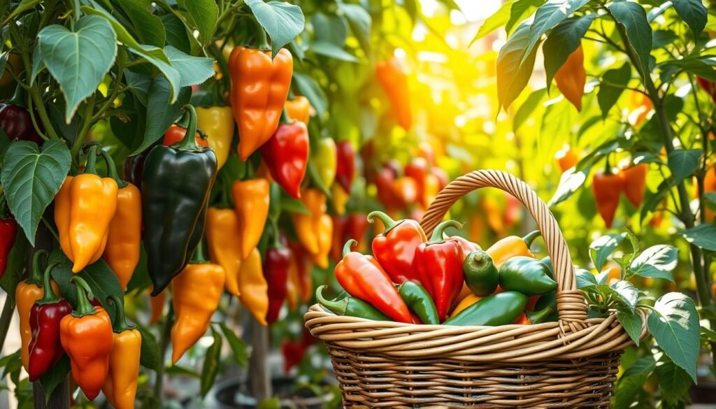 harvesting peppers