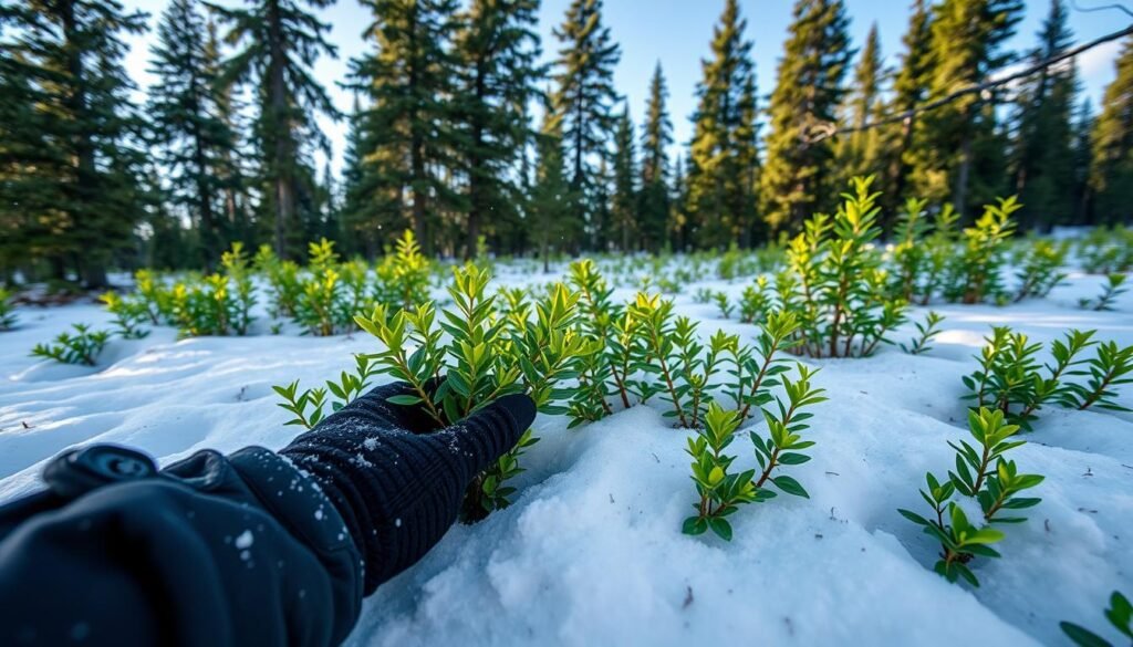 harvesting wintergreen plants in alaska