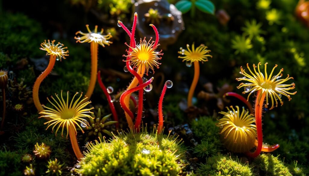 Drosera sundew plants with sticky tentacles