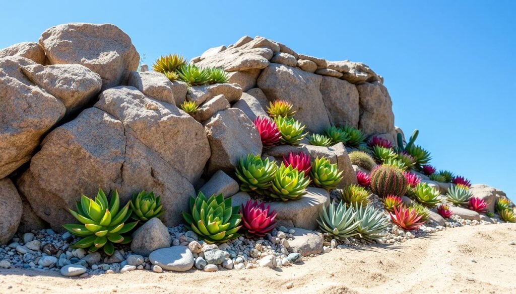 Rock garden integration with succulents