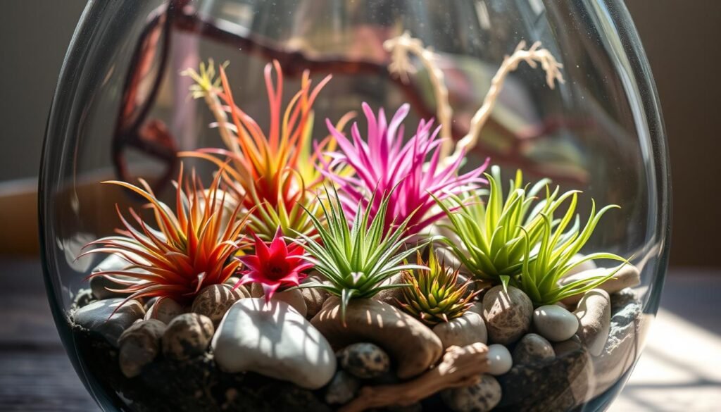 air plants in open terrarium